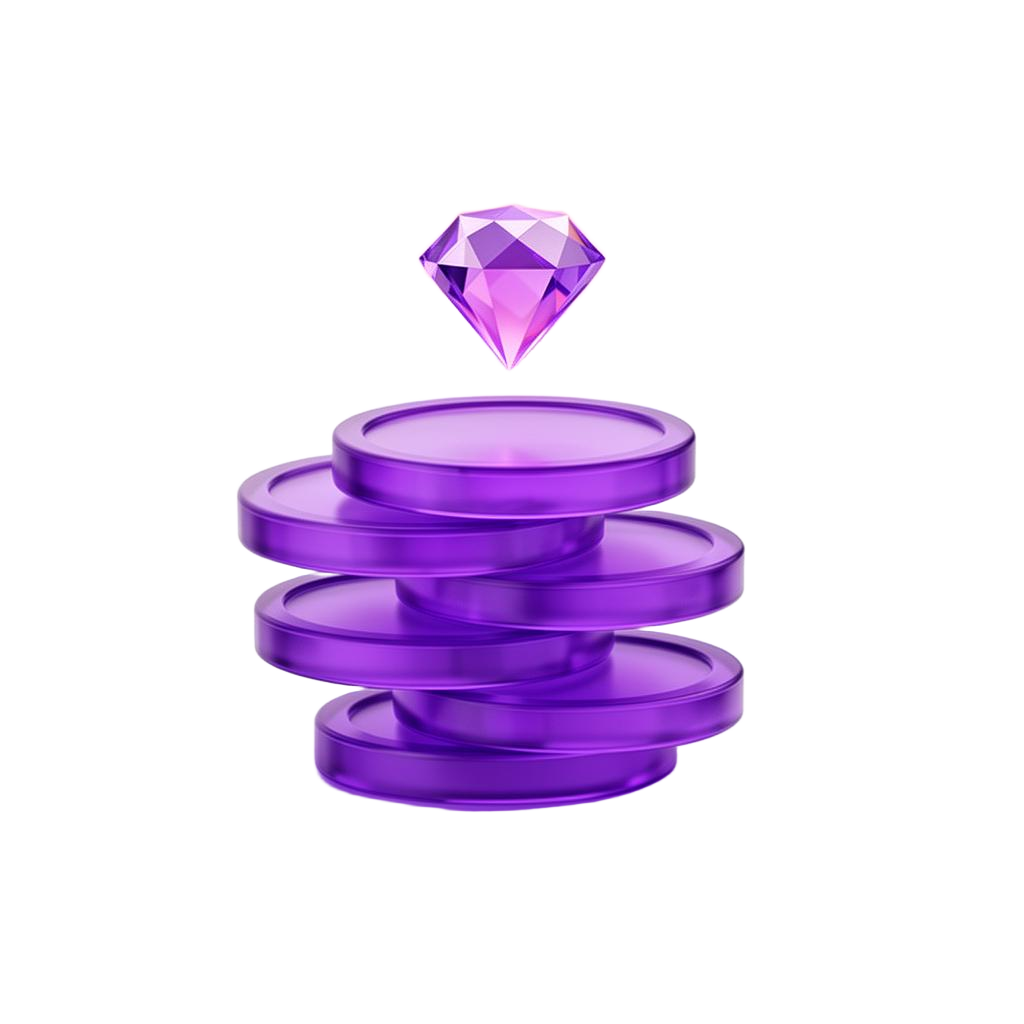 Stack of purple coins with diamond